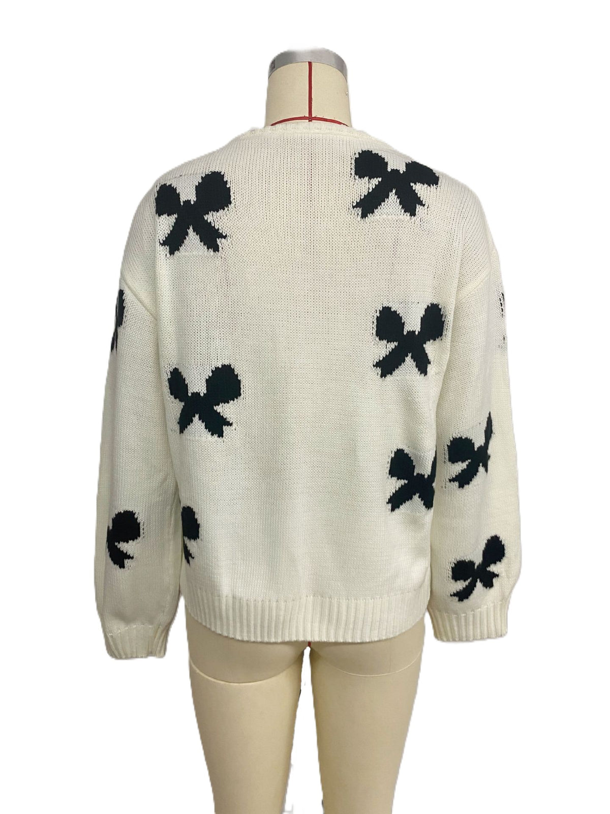 Bow Print Tie Front Knit Cardigan - White - 1
