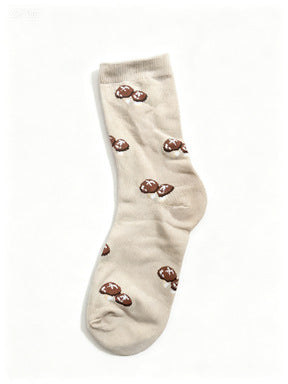 Mushroom Pattern Crew Socks for Women - Beige