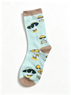 Mushroom Pattern Crew Socks for Women - Green