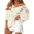 Crochet Pointelle Knit Beach Cover Up - Beige