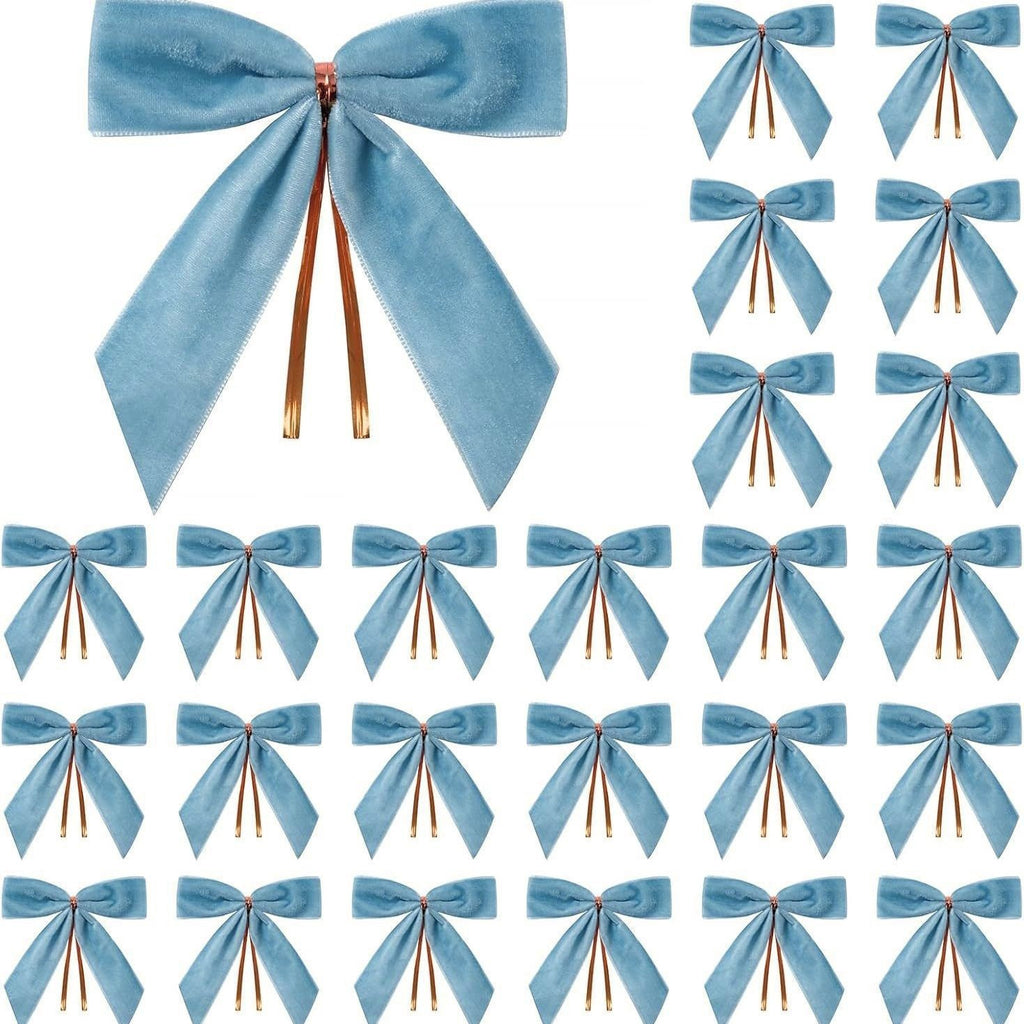 Velvet Bow Ornaments for Christmas Tree 24 Pack - Blue