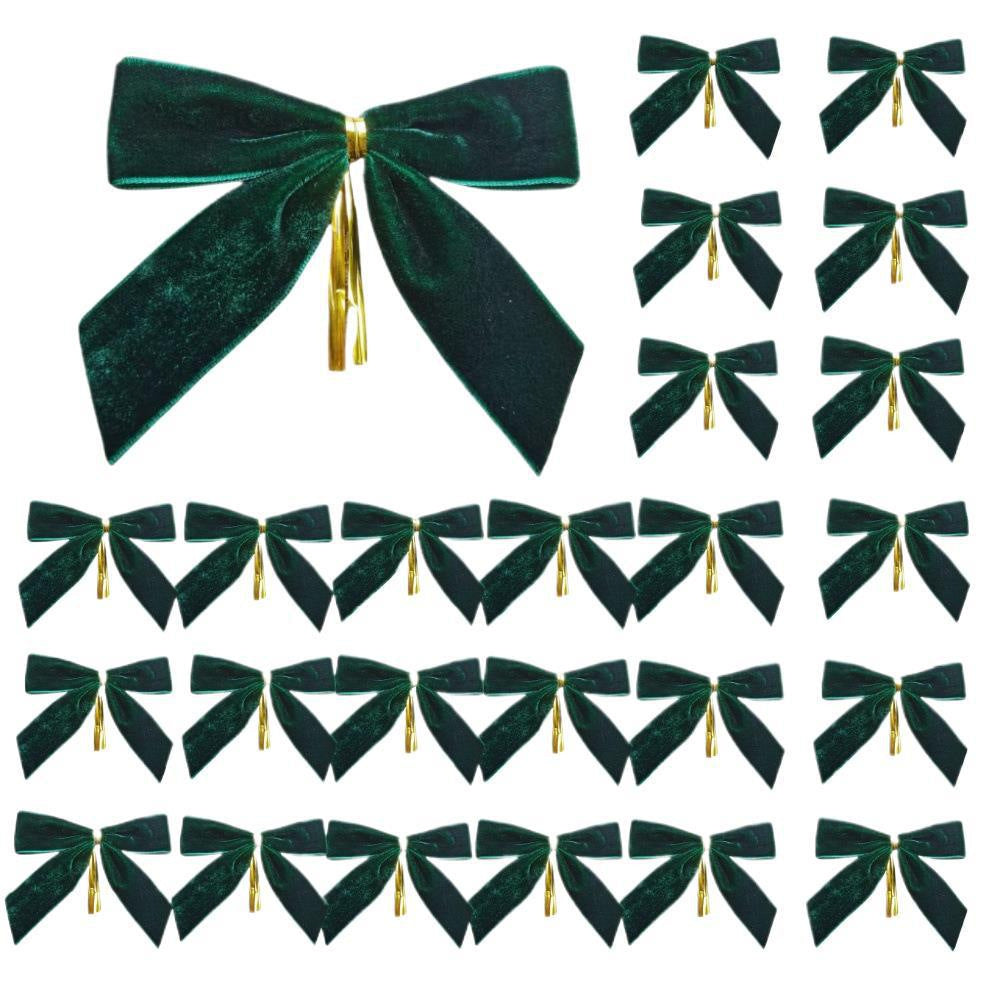 Velvet Bow Ornaments for Christmas Tree 24 Pack - Green