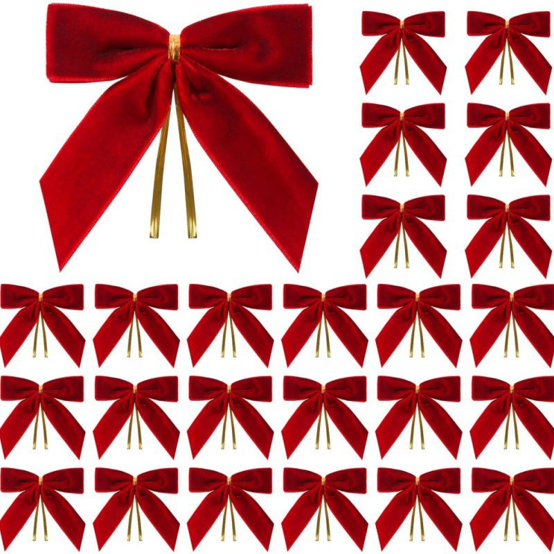 Velvet Bow Ornaments for Christmas Tree 24 Pack - Red