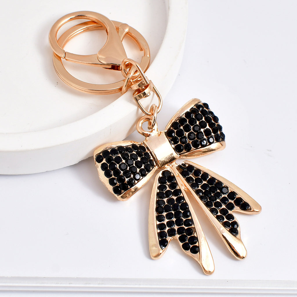 Sparkling Crystal Bow Keychain Charm - Black
