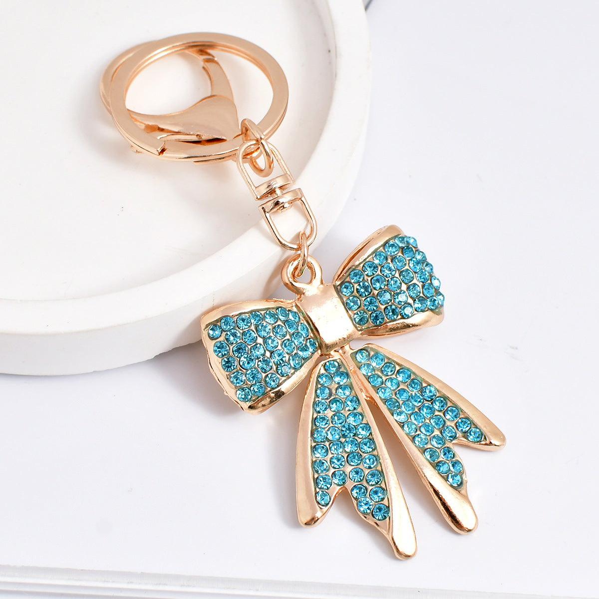 Sparkling Crystal Bow Keychain Charm - Blue