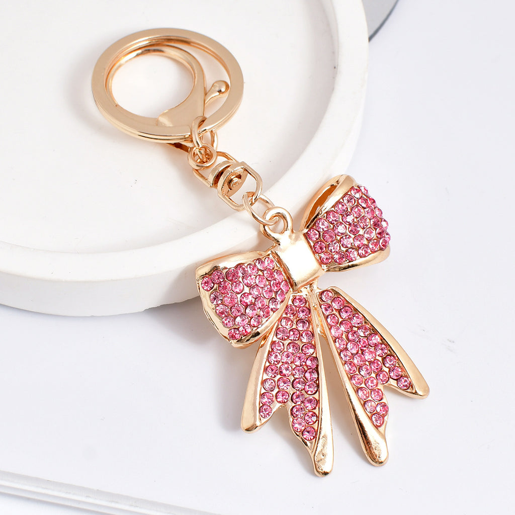 Sparkling Crystal Bow Keychain Charm - Pink