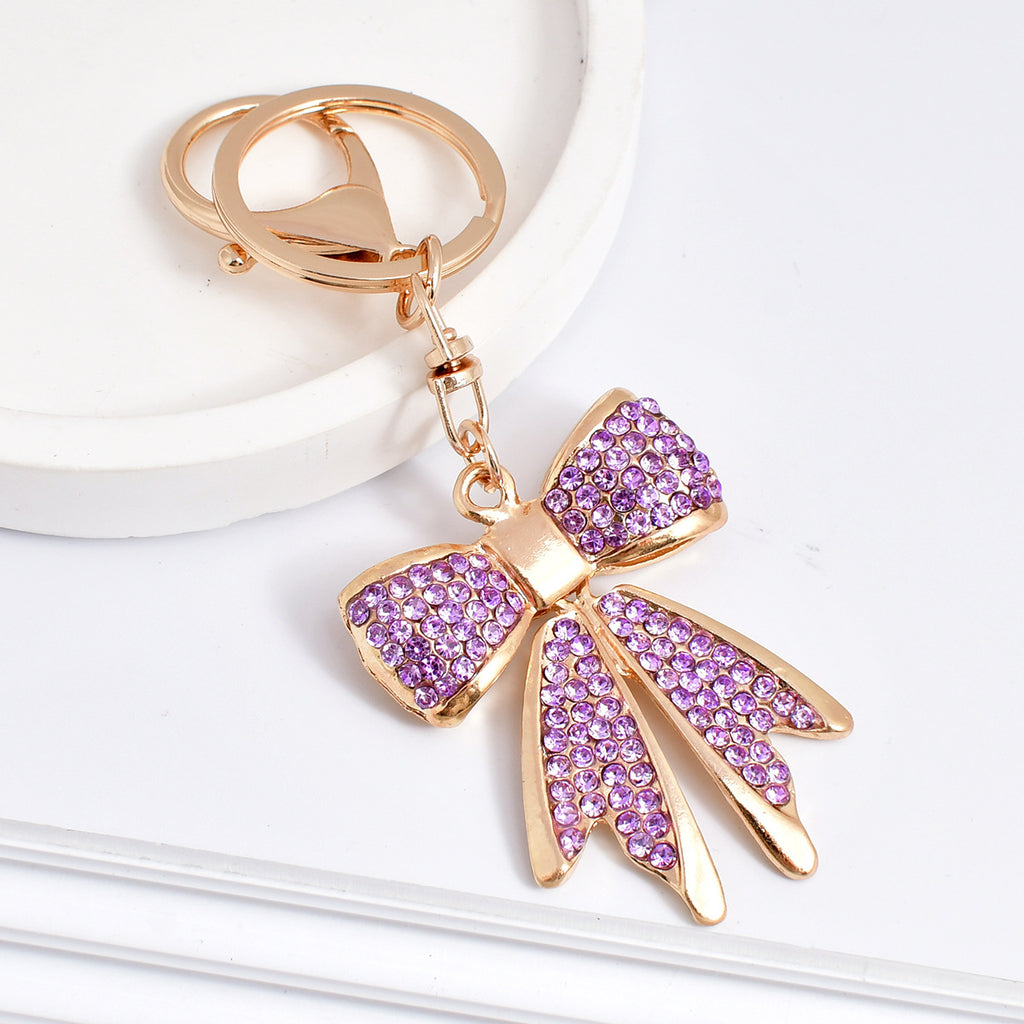Sparkling Crystal Bow Keychain Charm - Purple