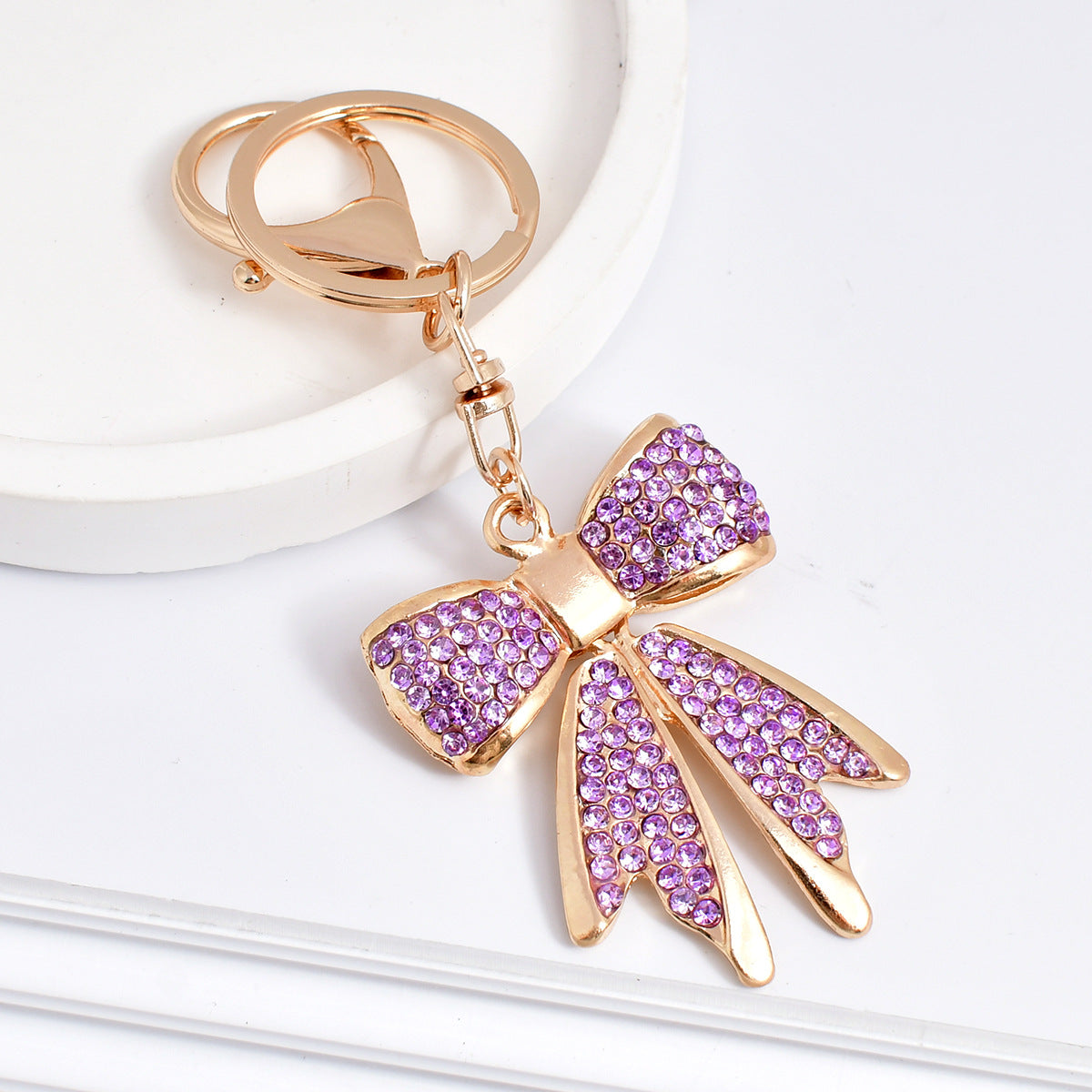 Sparkling Crystal Bow Keychain Charm - Purple