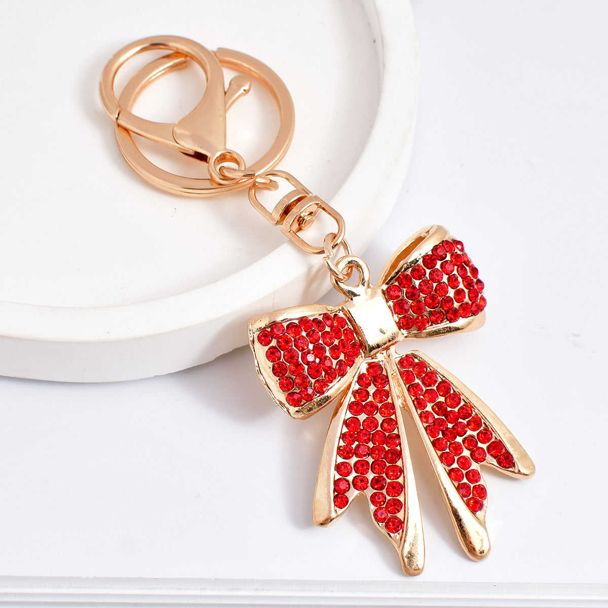 Sparkling Crystal Bow Keychain Charm - Red