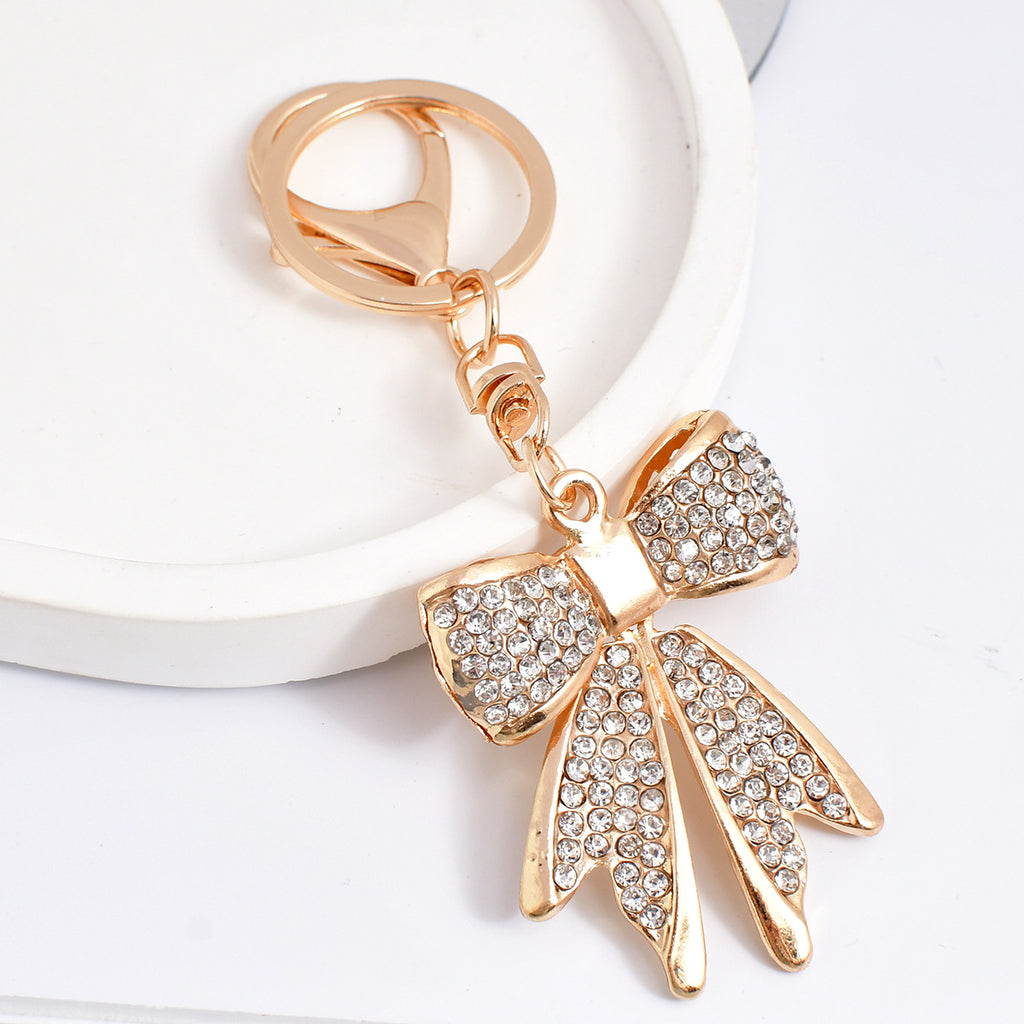 Sparkling Crystal Bow Keychain Charm - White