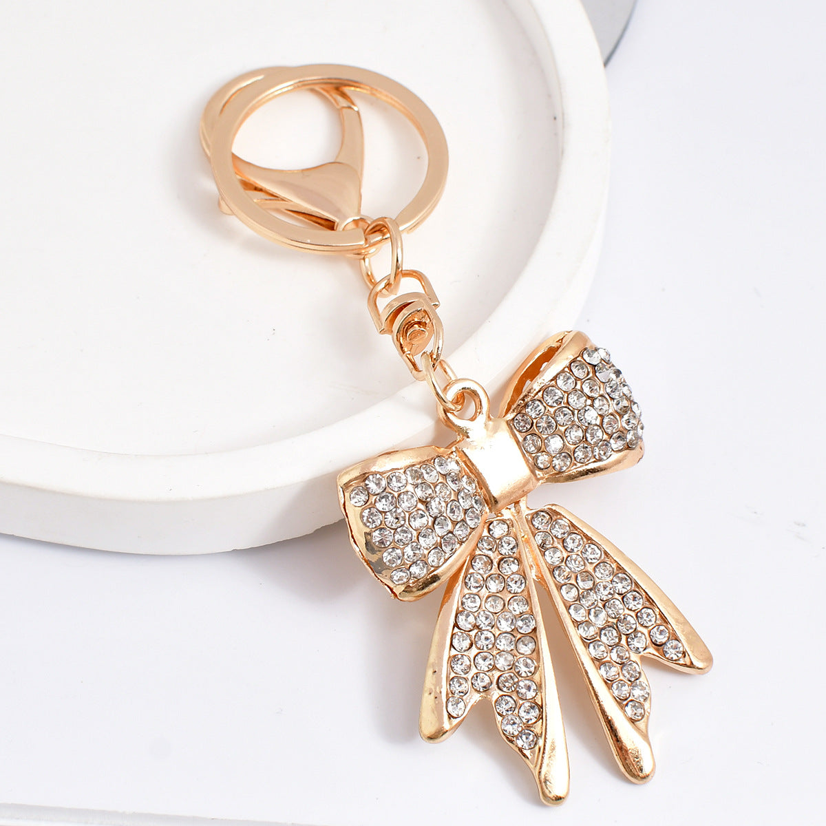 Sparkling Crystal Bow Keychain Charm - White