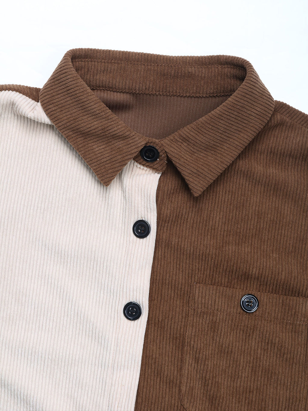 Colorblock Corduroy Button Down Shirt - Coffee - 6