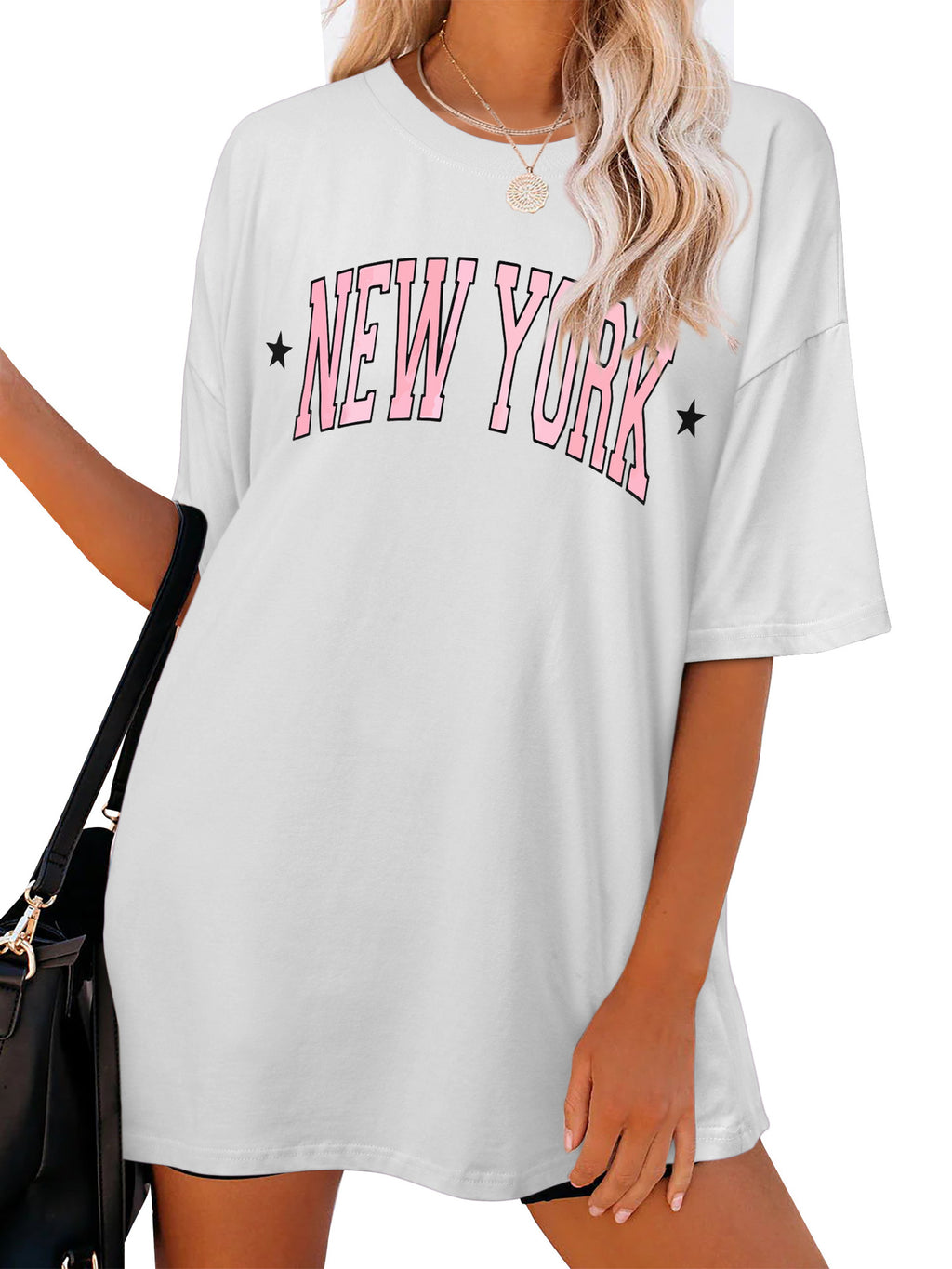 New York Varsity Print Oversized Tunic Tee - White