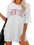 New York Varsity Print Oversized Tunic Tee - White