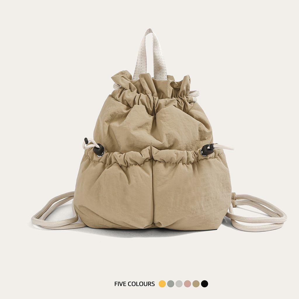 Puffy Ruched Drawstring Mini Backpack - Khaki