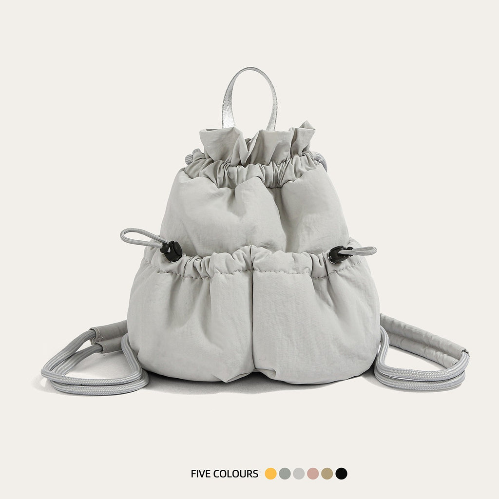 Puffy Ruched Drawstring Mini Backpack - Light Gray