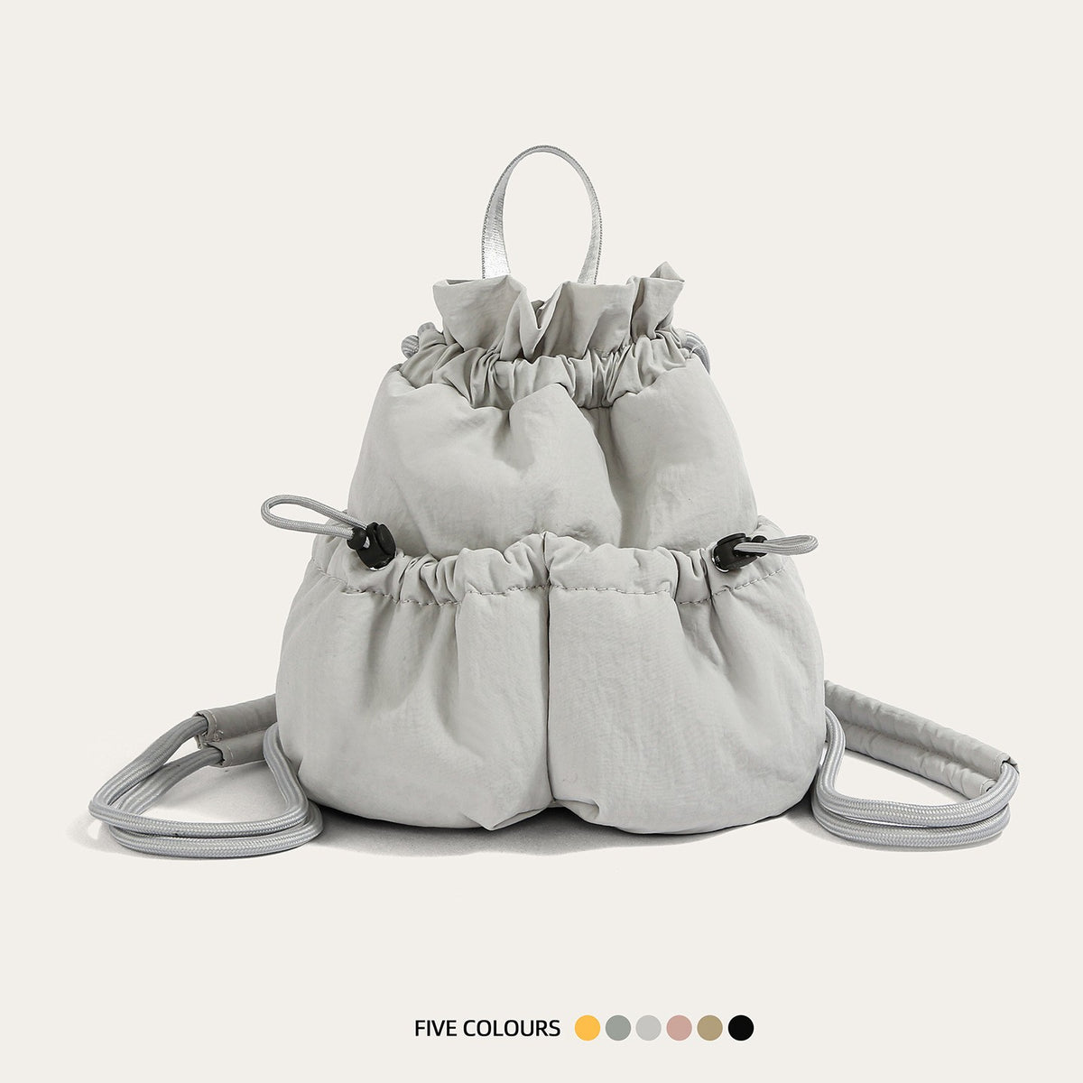Puffy Ruched Drawstring Mini Backpack - Light Gray