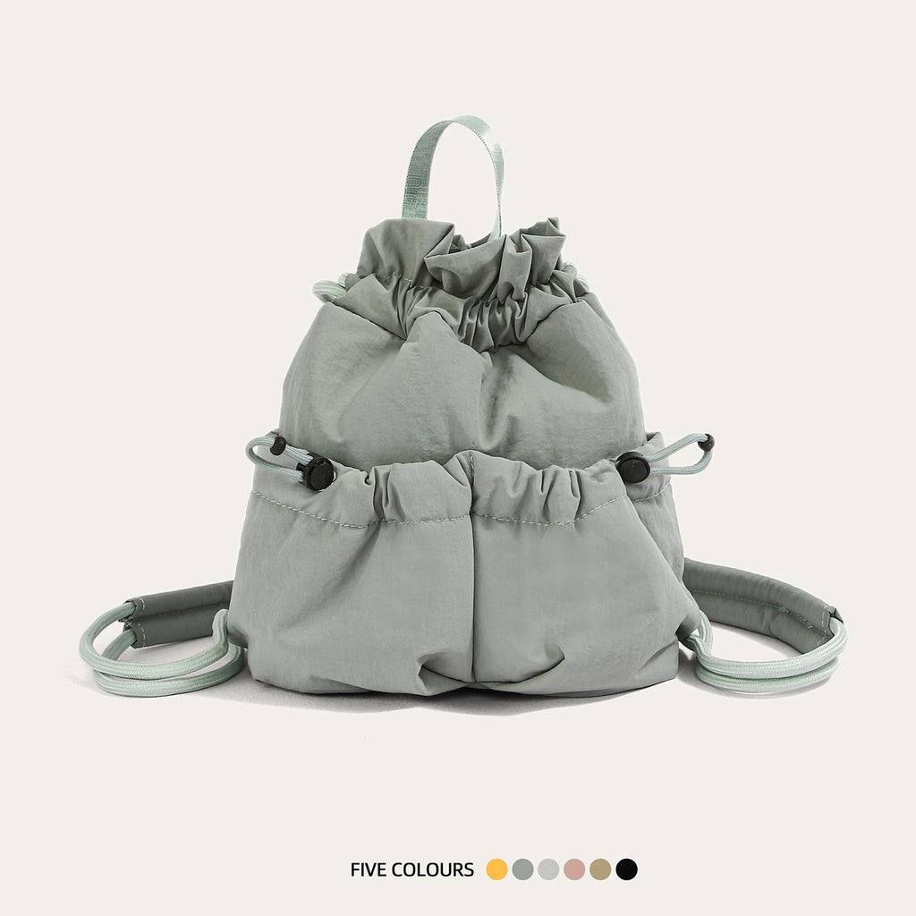 Puffy Ruched Drawstring Mini Backpack - Sage Green