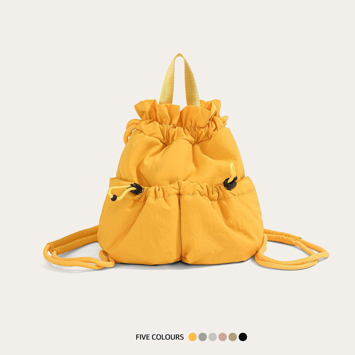 Puffy Ruched Drawstring Mini Backpack - Yellow