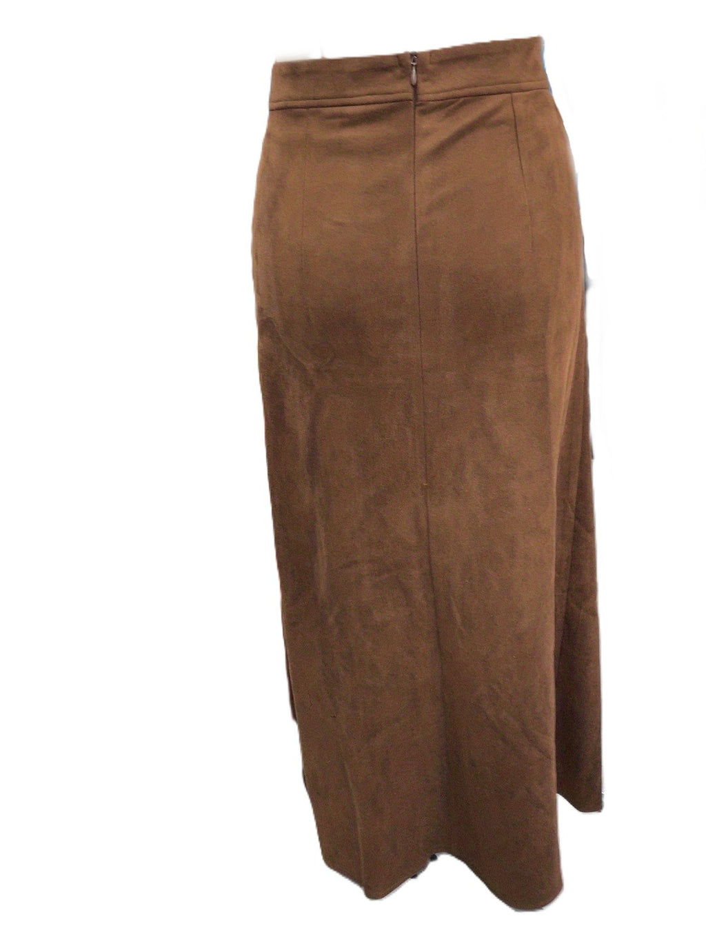 Faux Suede Western Maxi Skirt With Mesh Panel - Brown - 1