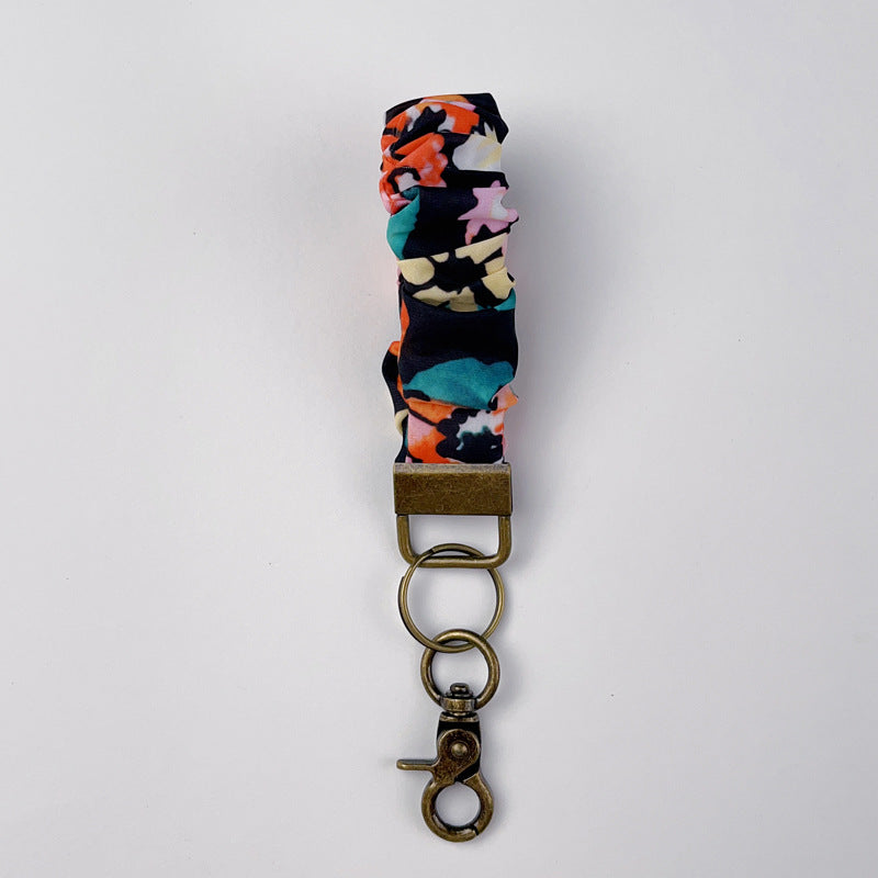 Ruched Fabric Key Fob Wristlet Keychain - Floral