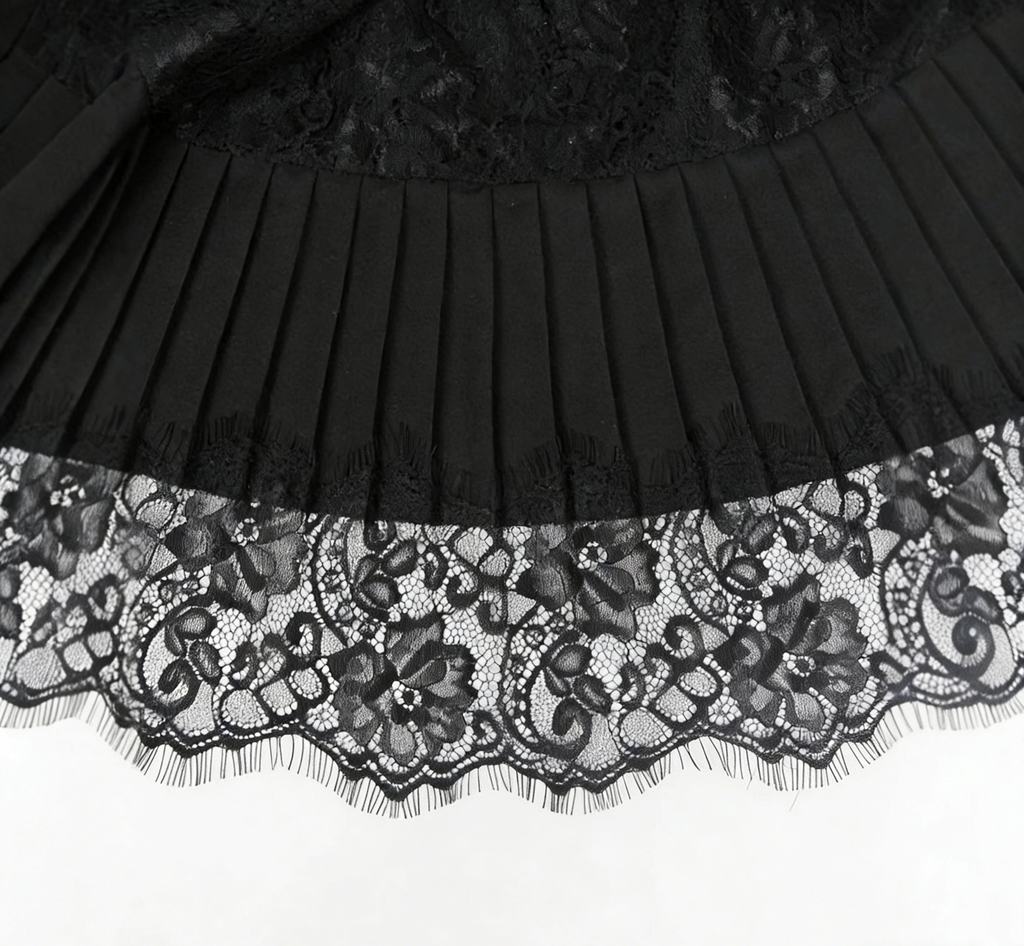 Pleated Lace Mini Skirt With Shorts - Black - 2