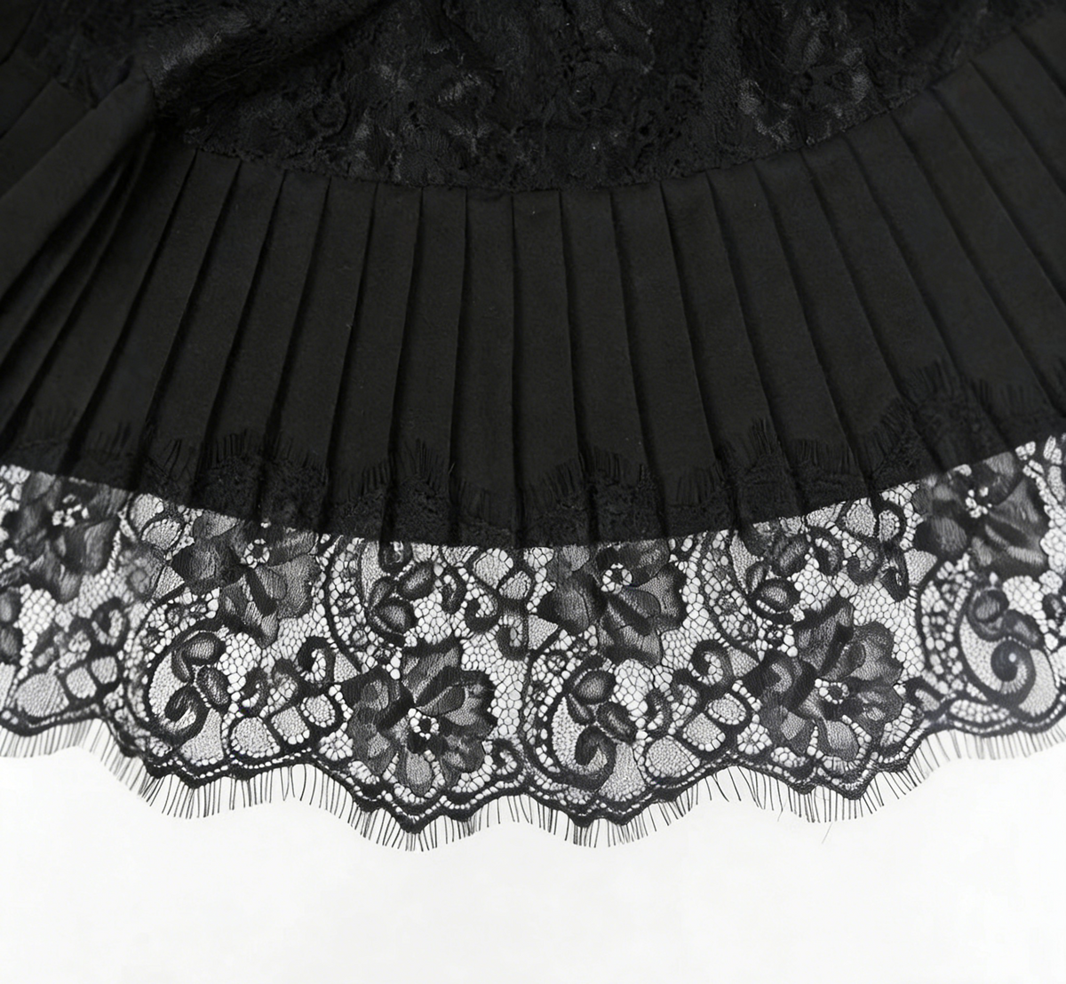 Pleated Lace Mini Skirt With Shorts - Black - 2