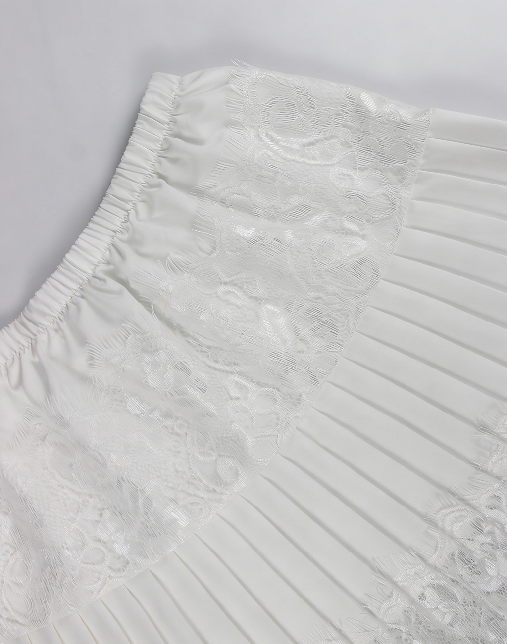 Pleated Lace Mini Skirt With Shorts - White - 4