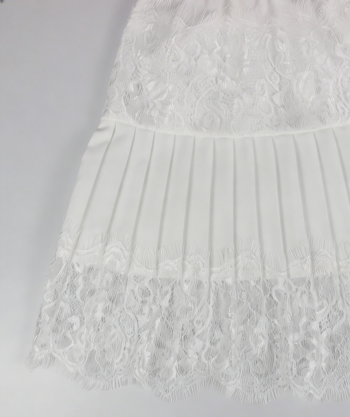 Pleated Lace Mini Skirt With Shorts - White - 5