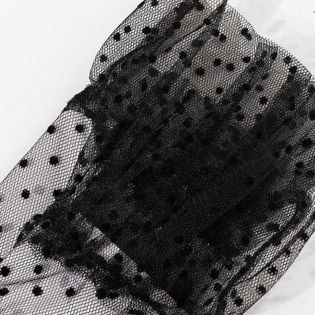 Sheer Polka Dot Tulle Gloves - BlackDots - 3