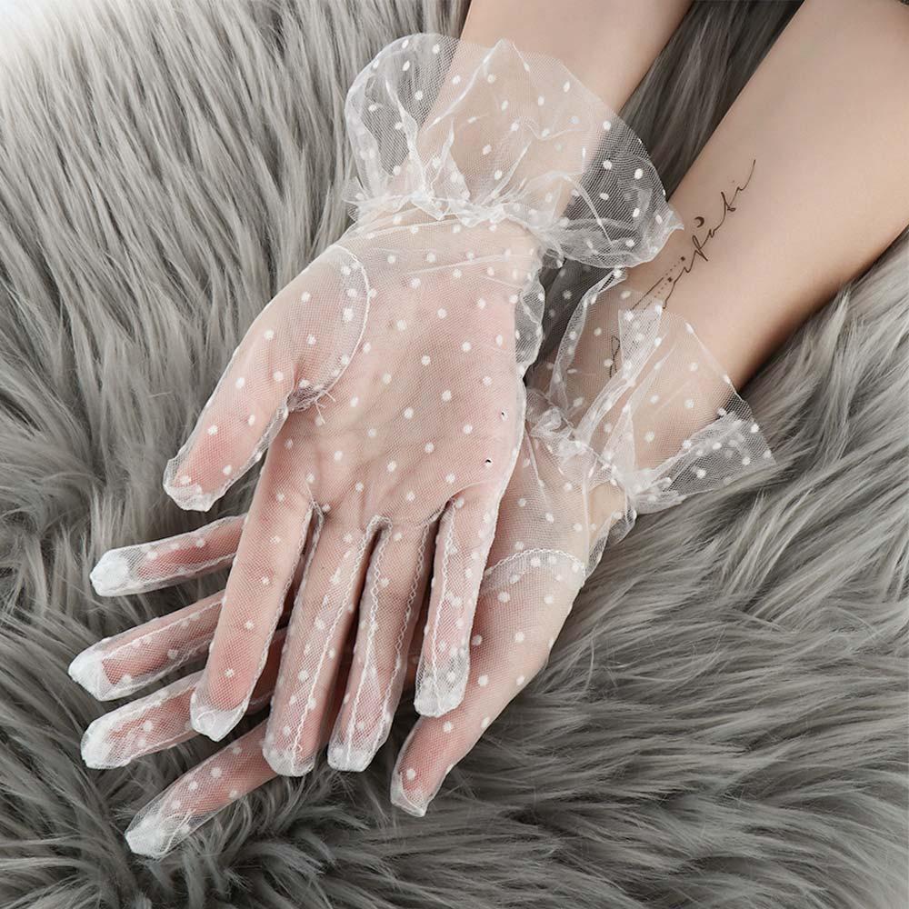 Sheer Polka Dot Tulle Gloves - WhiteDots