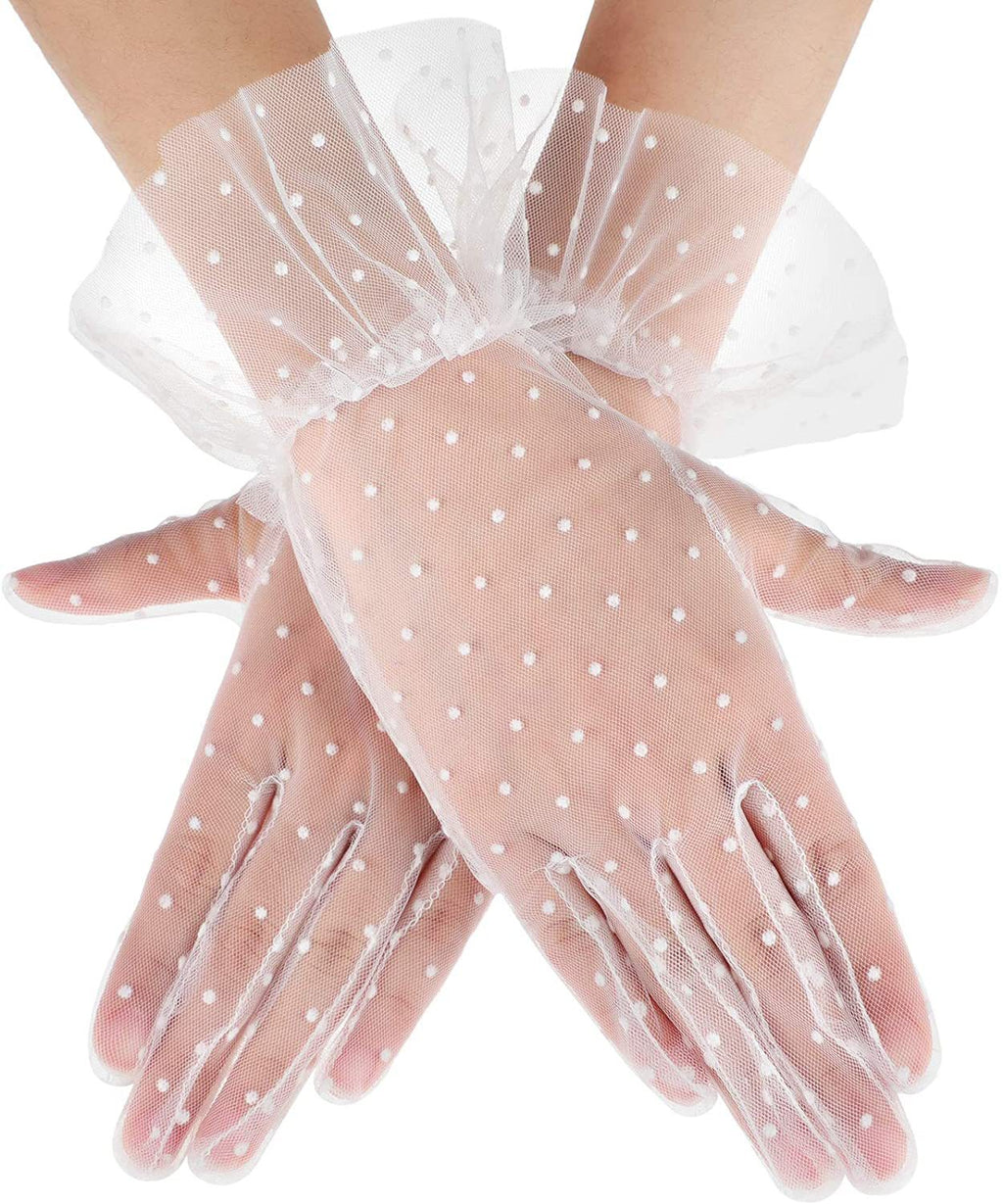 Sheer Polka Dot Tulle Gloves - WhiteDots - 1