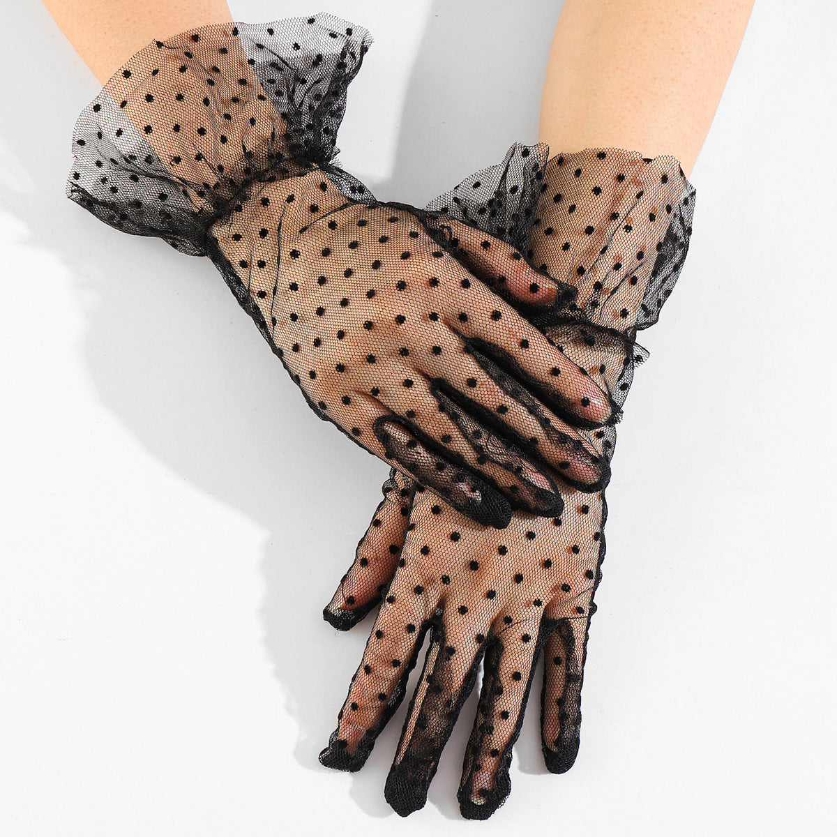 Sheer Polka Dot Tulle Gloves - view 1