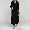 Collared Button Through Maxi Shirt Dress - Black