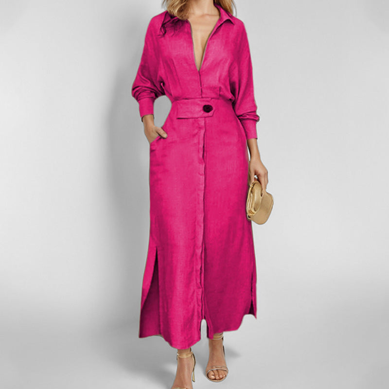 Collared Button Through Maxi Shirt Dress - Rose
