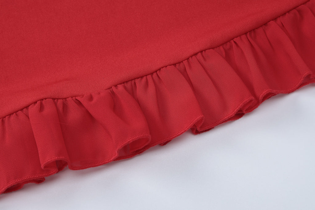 Bow Strap Ruffle Hem Mini Dress - Red - 3