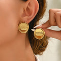 Ribbed Round Dome Textured Stud Earrings - Color