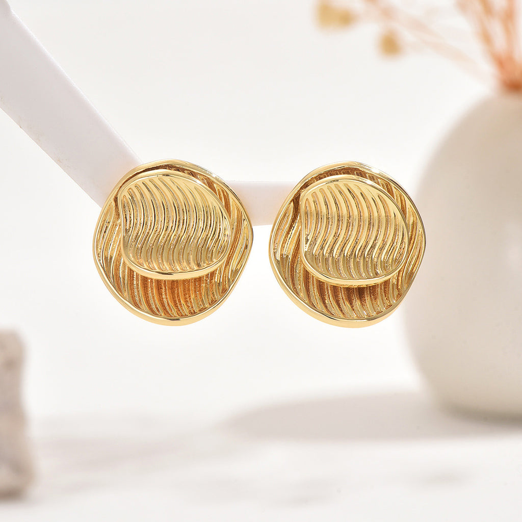 Ribbed Round Dome Textured Stud Earrings - Color - 2