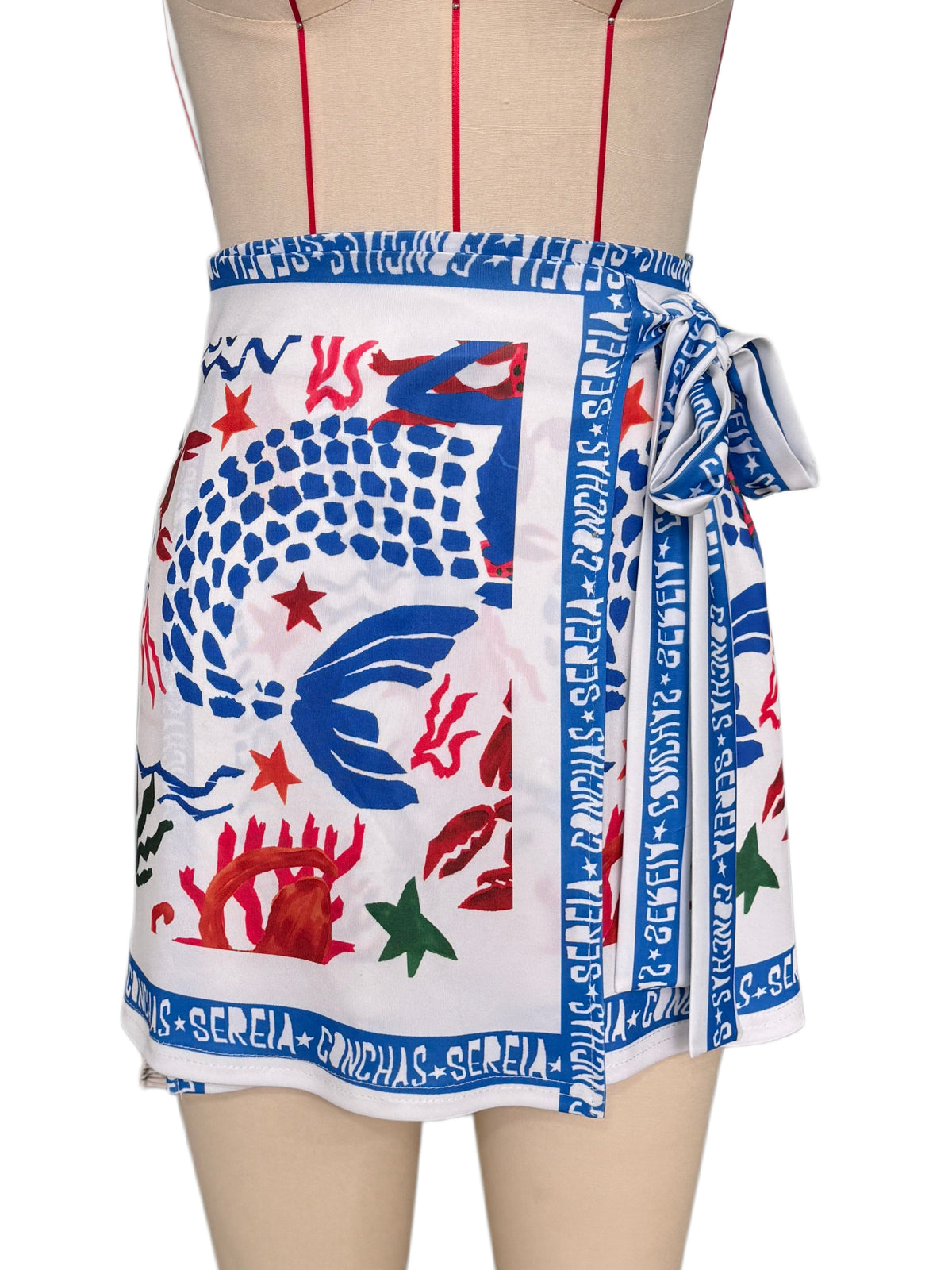 Nautical Print Tie Side Wrap Mini Skirt - Blue - 3
