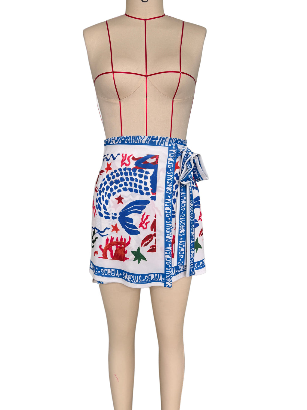 Nautical Print Tie Side Wrap Mini Skirt - Blue - 6