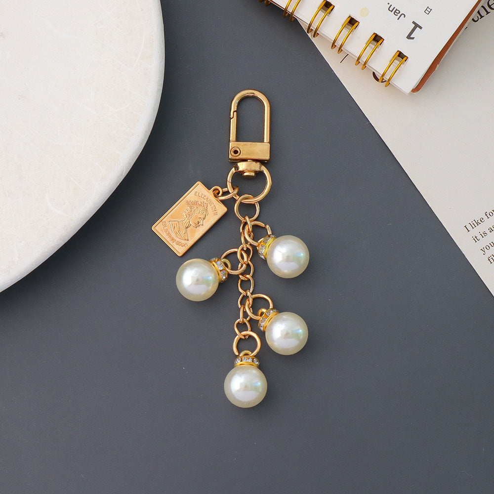 Pearl Cluster Charm Keychain Bag Pendant - Gold