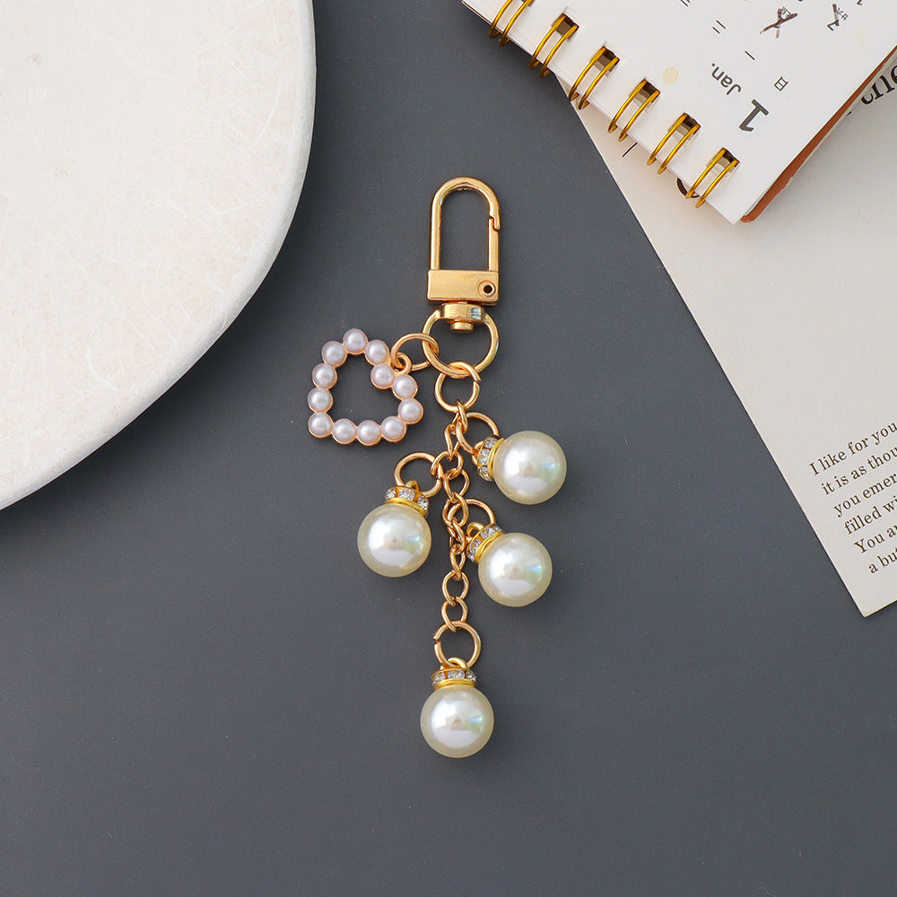 Pearl Cluster Charm Keychain Bag Pendant - Love