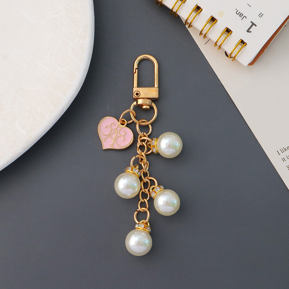 Pearl Cluster Charm Keychain Bag Pendant - Pink