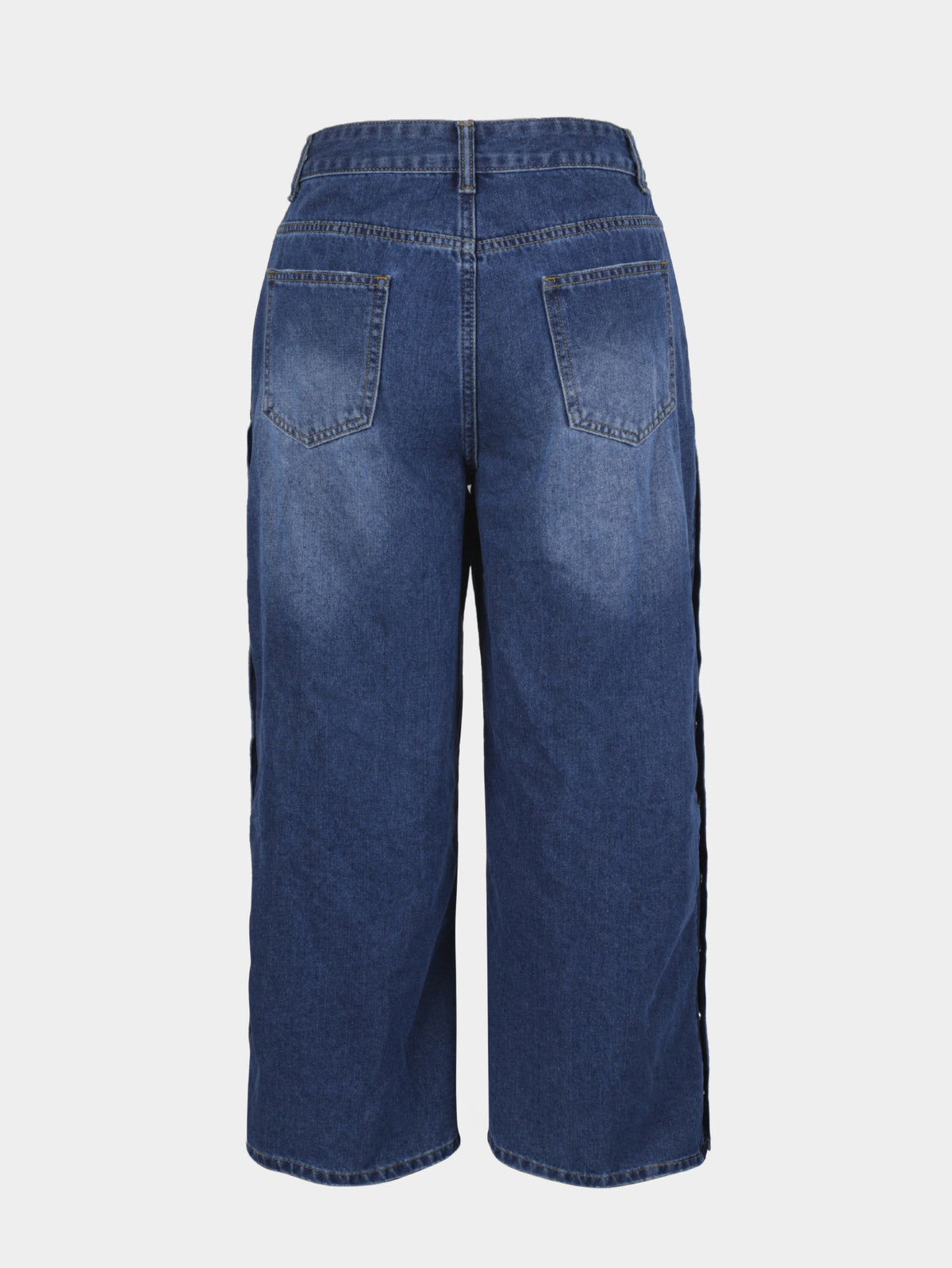Snap Detail Wide Leg Split Hem Jeans - Blue - 7