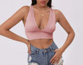 Plunge V Neck Cross Back Crop Top - Pink