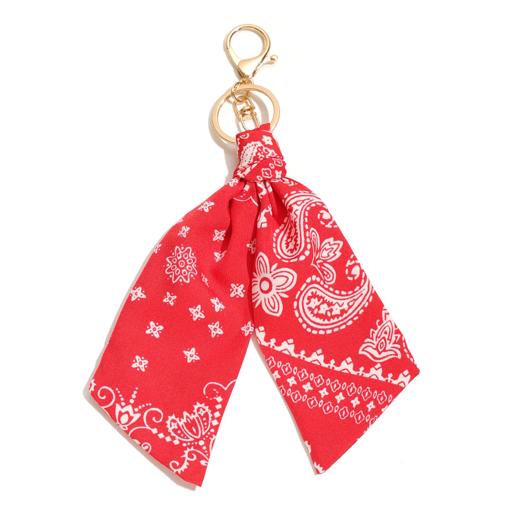 Knotted Paisley Bandana Bag Charm Keychain - Red