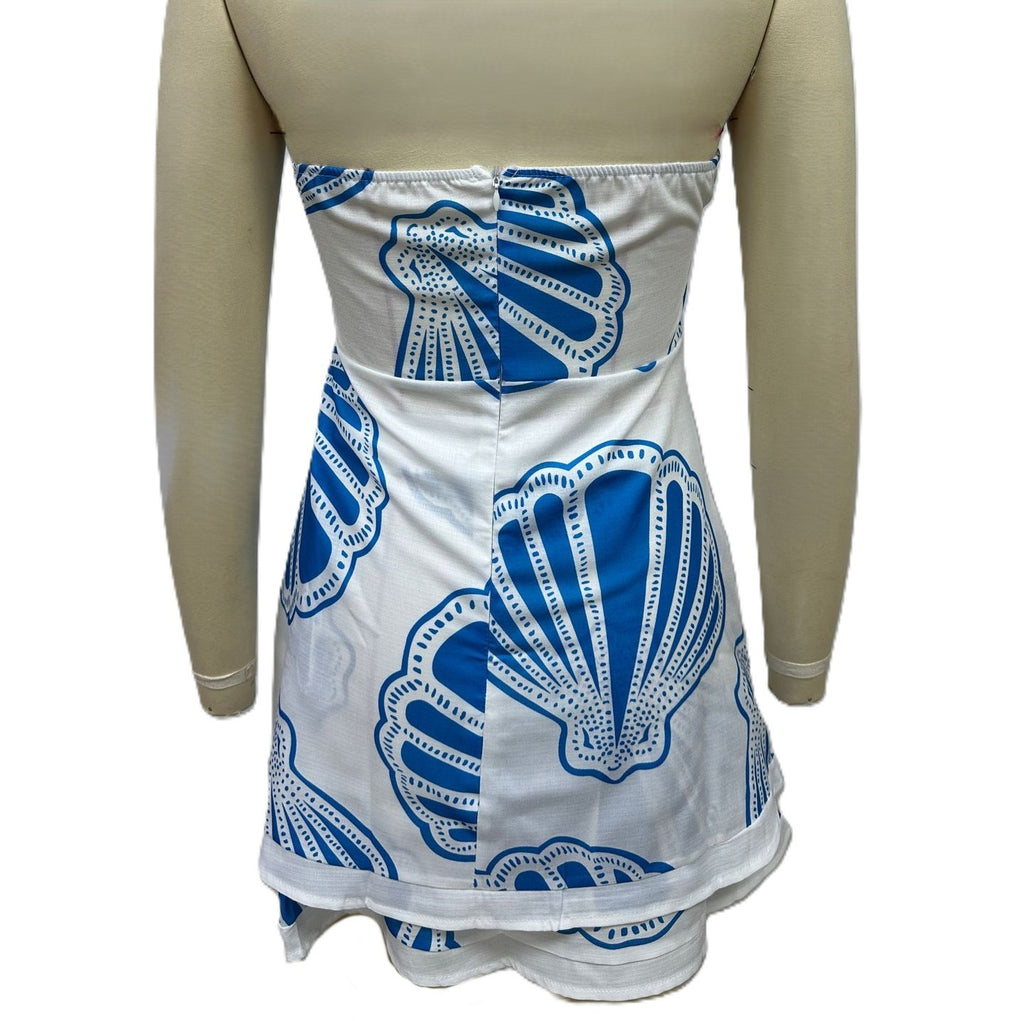 Shell Print Bandeau Top And Shorts Set - Blue - 1