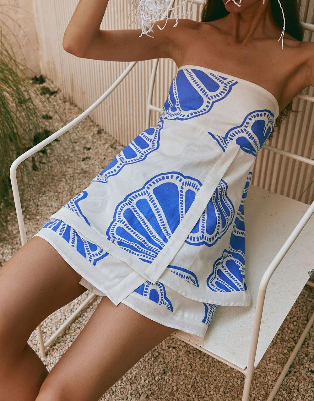 Shell Print Bandeau Top And Shorts Set - Blue - 3