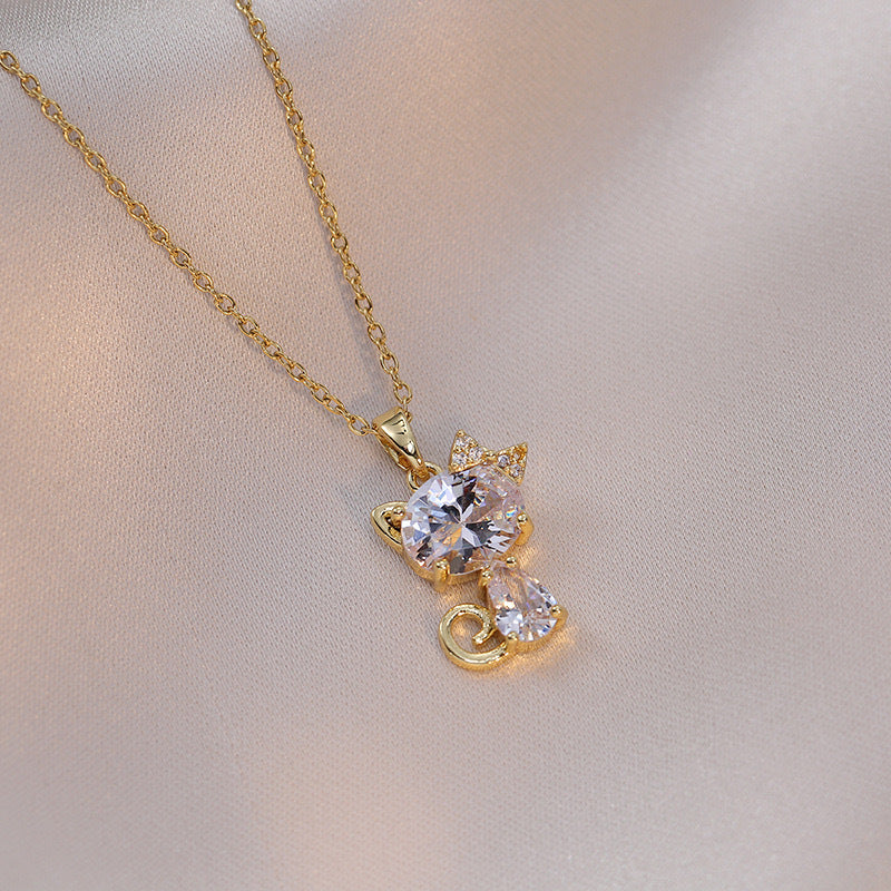 Zircon Cat Pendant Chain Necklace - Color_1