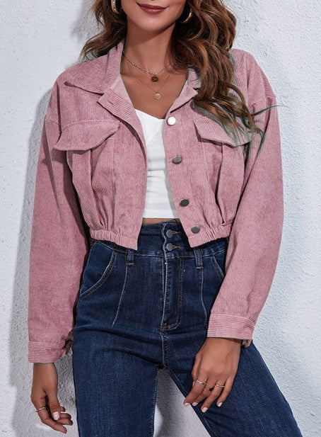 Corduroy Flap Pocket Cropped Trucker Jacket